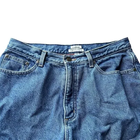 LL Bean Fleece Lined Original Fit Relaxed Denim Blue Jeans Women's 14 Petite - Picture 5 of 10